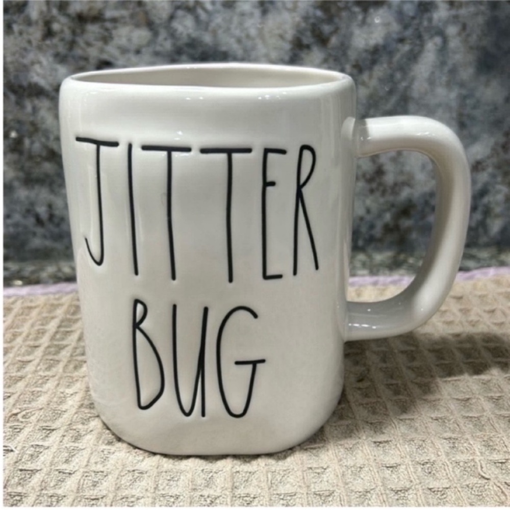 NWT Rae Dunn Jitter Bug Mug 16 oz Ceramic Coffee Cup White Black